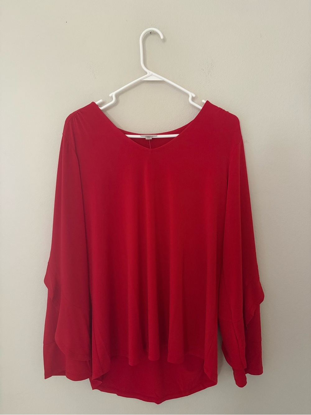 Red V-Neck Long Sleeve Blouse Size 18/20 Plus Size Casual Comfort